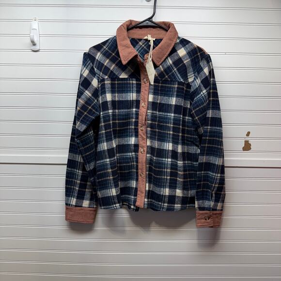NWT Hem & Thread Button Up Plaid Shirt w/Corduroy Trim Oversized Size S - Picture 1 of 12